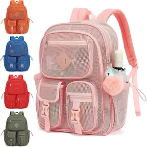 Mesh Backpack for Girls Boys, Heavy Duty Semi-Transparent Mesh Bookbag Womens Mens Mesh Backpacks for School, , Beach, Swimming, Travel - Light