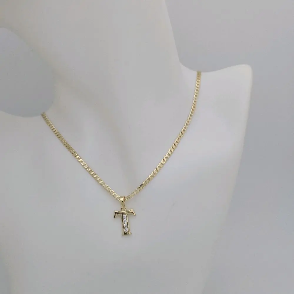 Unisex Cuban Non-Natural Crystal Necklace Set - Inicial #808 Pendant and #196 Thin Chain