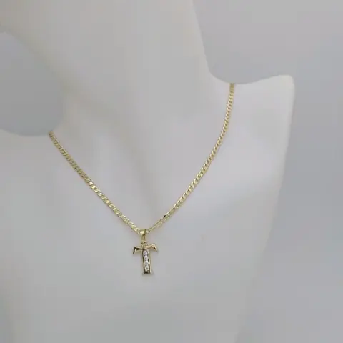 Unisex Cuban Non-Natural Crystal Necklace Set - Inicial #808 Pendant and #196 Thin Chain
