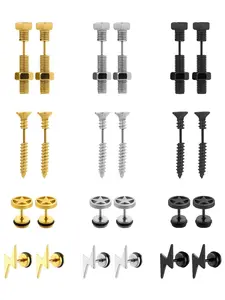 Punk Style Screw & Star & Lightning Design Earrings Set, 12 Pairs Stainless Steel Stud Earrings for Men & Women, Fashion Stainless Steel Jewelry for Party, Exquisite Jewelry for Birthday Gift