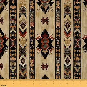 Wood Southwestern Upholstery Fabric,Geometric Fabric by The Yard,Tribal Native American Indian Decorative Waterproof Fabric,Exotic Stripe Line Fabric