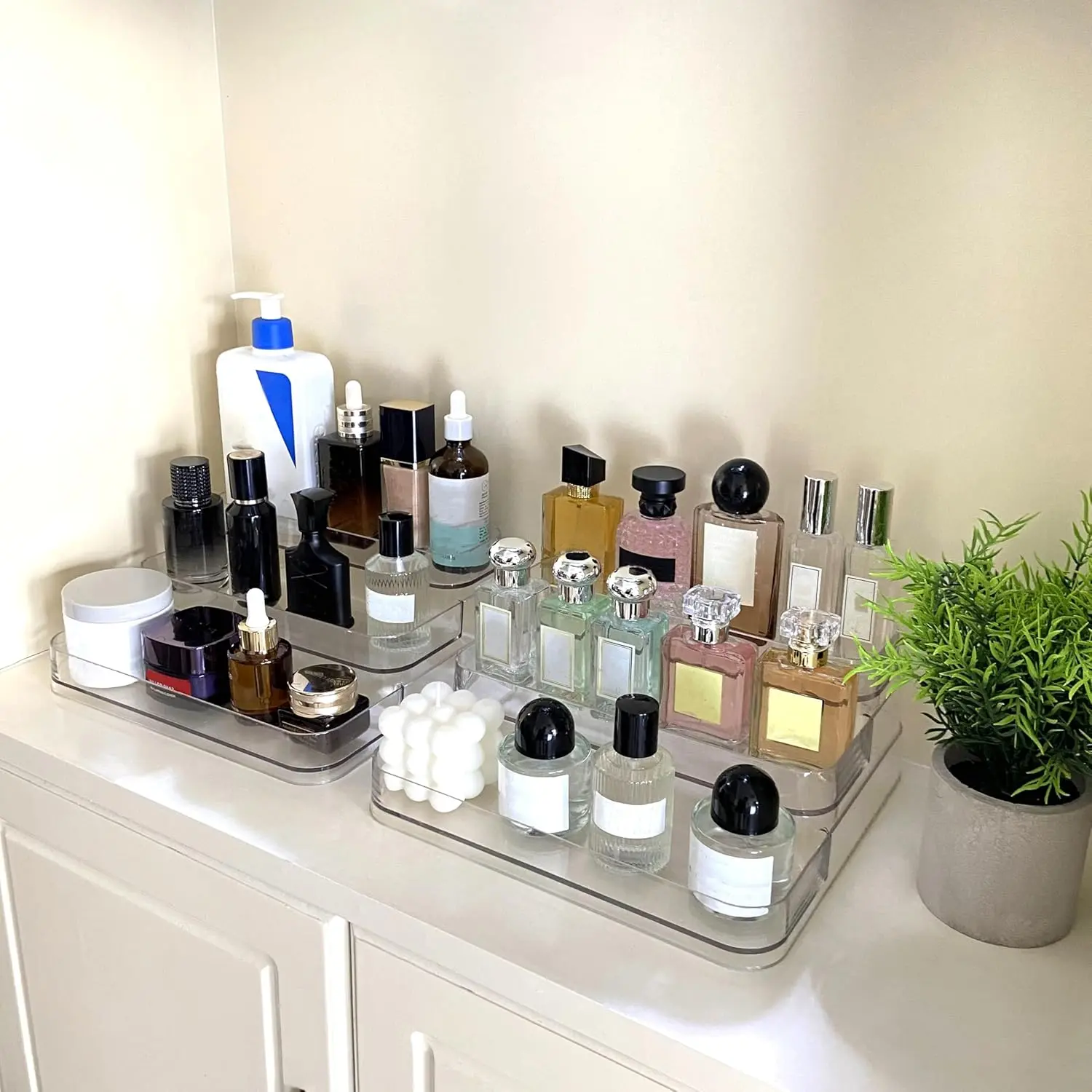 3-Tier Clear Acrylic Perfume Organizer - Sturdy Shelf for Lotion Skincare Spice Vitamins Medicine Bottles - Kitchen Bathroom Countertop Storage Rack