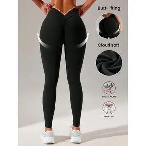 gym V Back Scrunch Butt Seamless Leggings For Women Soft High Waisted Butt Lifting V-Back Booty Tights  Workout Gym Yoga Pants Seamless Gym Yoga Leggings