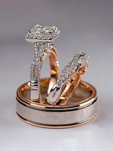 3 Pcs/Set Gorgeous Style Cubic Zirconia Marquise Cut Ring Set For Women For Wedding Party Jewelry Valentine's Day Gift Bridal Set Rings