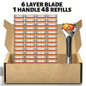 IMOLI 6-Layer Razor Kit for Men & Women, Includes 24/48 Sharp Replacement Blades & 1 Handle. Comfortable & smooth for daily shaving, ideal for head shaving and bikini trimming.