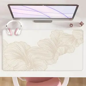 [Mouse Desk Pad] Non-Slip Mouse Pad Large Gaming Mouse Pad With Rubber Base & Stitched Edge Organic Wave Creamy White Design Desk Top Protector Mat For Home Office And Holiday Gifts Desk Accessories Gaming Desk Accessory