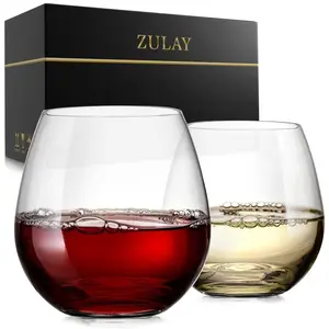 Zulay Kitchen 4-Piece Stemless Wine Glass Set - Elegant, Shatter-Resistant Design with Thick Base for Stability, Dishwasher Safe