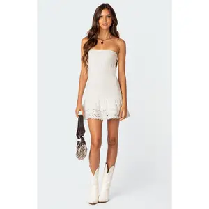 Edikted Women's Livia Lacey Cotton Scrunch Mini Dress