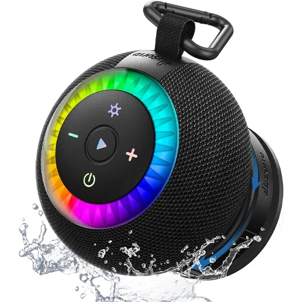 Dbsono 5-in-1 Portable Outdoor Bluetooth Speaker - IPX7 Waterproof, 5V 5W Loud Surround Sound, ABS Build, 1200mAh Built-in Battery, Carabiner Clip, LED Lighting, Suction Cup, Ideal for Pools & Indoor Showers, Great Gift Option