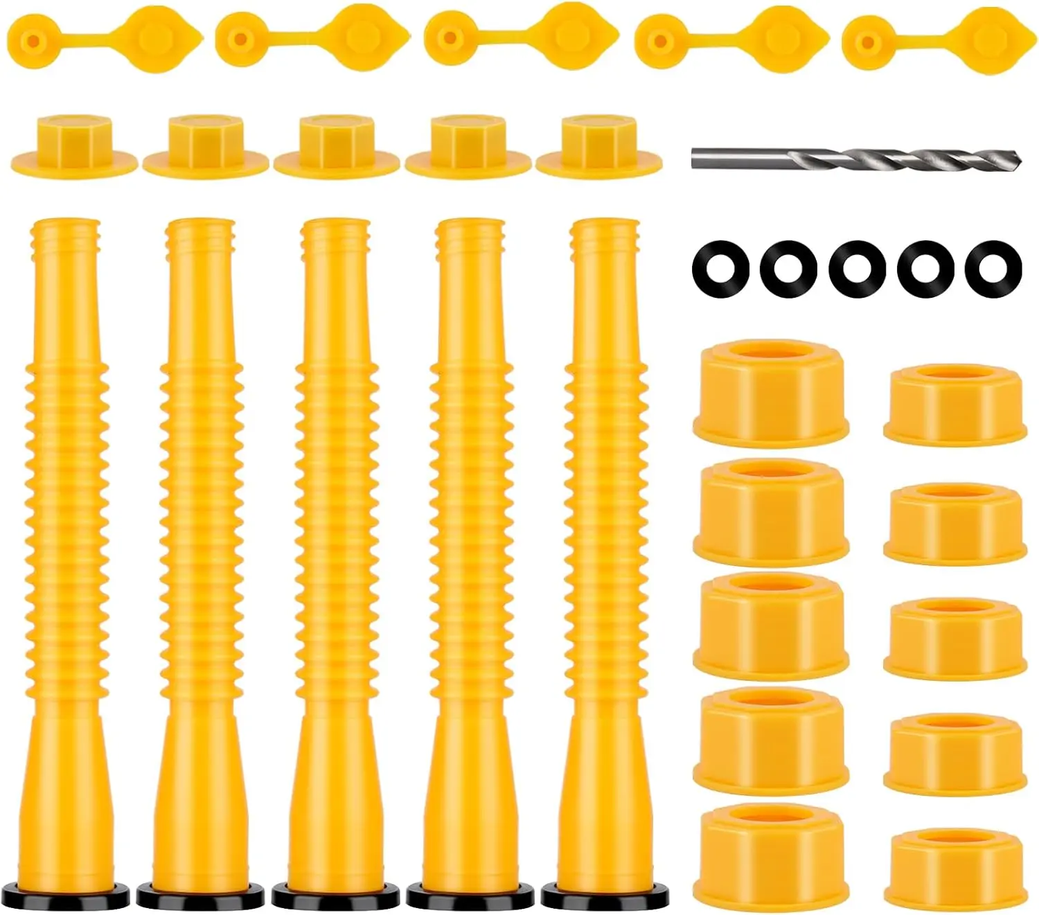 Gas Can Spout Replacement, 5 Kit-Yellow Gas Can Nozzle, Flexible Pour Nozzle for 1/2/5/10 Gallon Gas Cans Upgraded Fuel Can Spout Flexible Nozzle