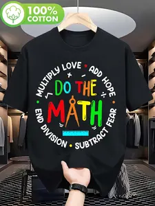 Men'S Math Enthusiast T-Shirt - Enhanced by Love And Hope for Solving Equations - Black, Colorful Numeric Operator Short Sleeve Shirt - Crew Neck - Humorous Gift for Math Instructors, Halloween Costume, Year-Round Casual Wear, Uni, Plus Size