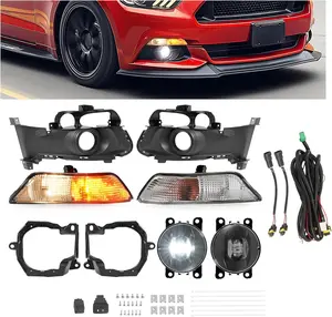 HECASA Pair LED Fog Light Assembly+Halogen Turn Signal Light Compatible with 2015-2017 Ford Mustang Front Bumper Fog Lamp Cover Trim Bezel Bracket w/Harness Wiring Switch Kit Clear Lens LH&RH