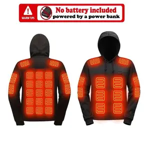New Winter Four Control Intelligent Heating Hoodie for Men and Women Three Level Constant Temperature Outdoor Hooded Heating Suit Polar Fleece Black Long Sleeve Menswear Sweatshirts(Sheets)