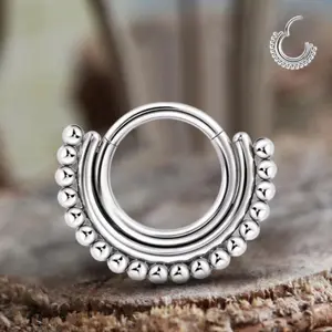 GTHIC 16G Beaded G23 Stainless Steel Hinged Nose Ring Punk Jewelry Piercing for Men Women Daily Wear