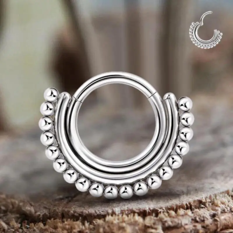 GTHIC 16G Beaded G23 Stainless Steel Hinged Nose Ring Punk Jewelry Piercing for Men Women Daily Wear