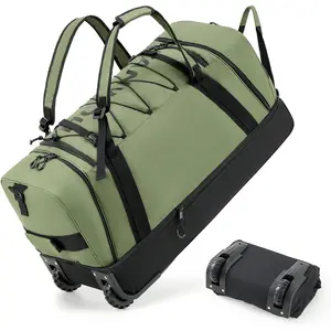 85L Expandable to 100L Rolling Duffle Bag with Wheels, 28" Foldable Travel Duffel Backpack, Durable Water Resistant Soft-Sided Luggage with Shoe Compartment for Men Women, Airport &