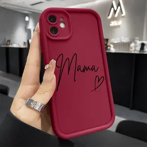 Case for iPhone 16 Pro Max 15 Plus 14 13 12 11 XS XR Writing style MAMA Drop Protection Shockproof Soft Silicone smartphone Cover