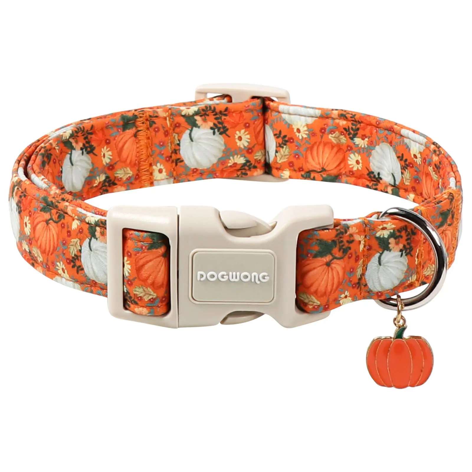 DOGWONG Fall Pumpkin Dog Collar with Cute Pendant, Adjustable Halloween Puppy Accessory with Safety Buckle for Small, Medium & Large Dog Breeds