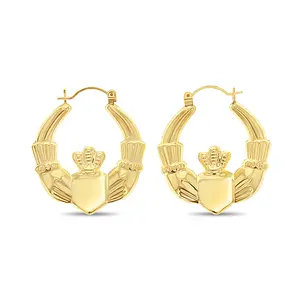 Polished Claddagh Hoops 14k Yellow Gold