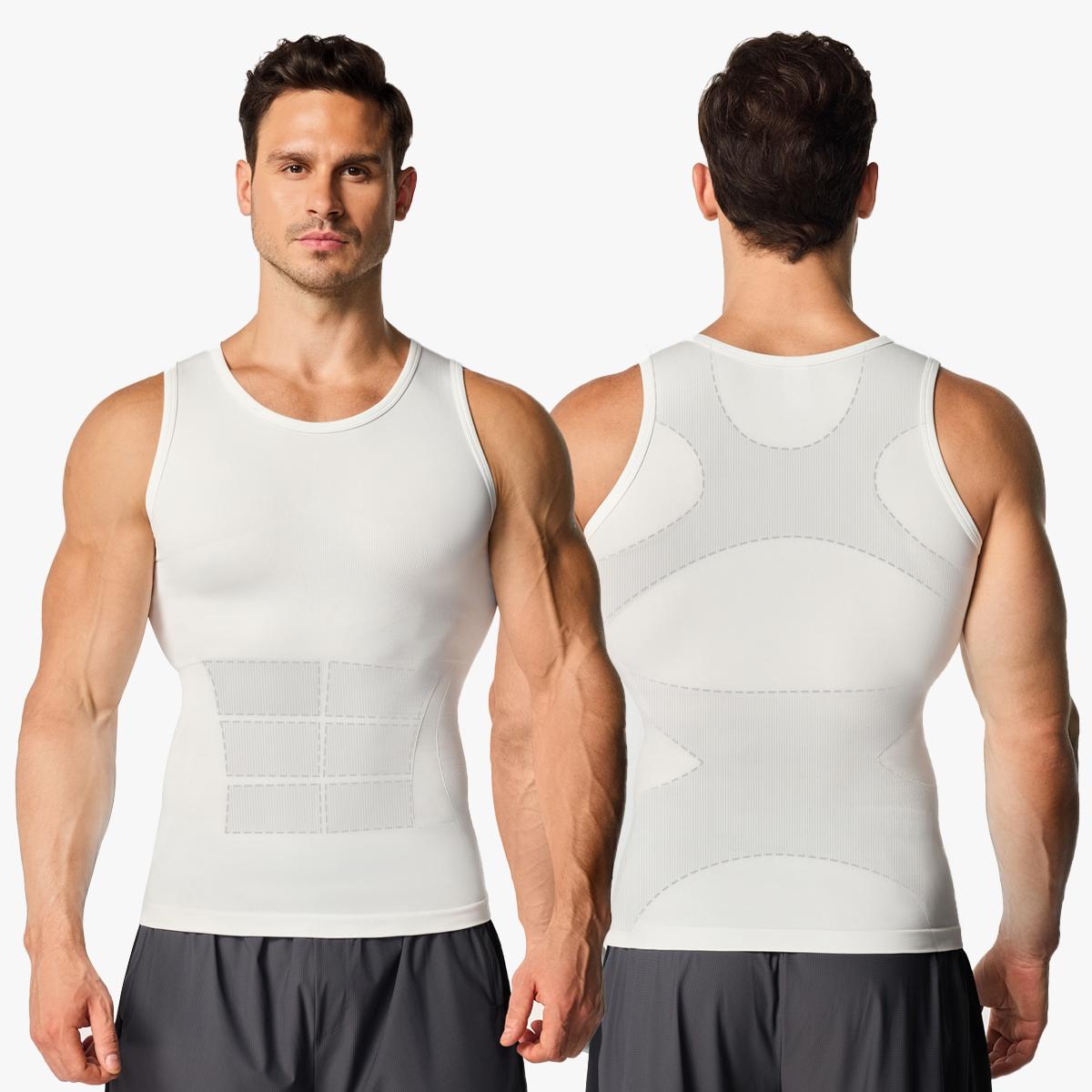 Nebility Men’s Seamless Compression Tank Top, Tummy Control, Chest Support & Back Posture Correction, Breathable 4-Way Stretch Underwear for Gym, Workout & Daily Wear