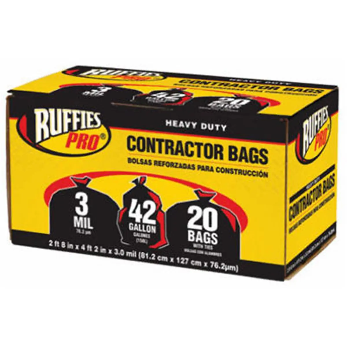 212 MAIN Heavy-Duty Durable 3 Mil Gauge Black Plastic Construction Trash Bags, 20-Pack 42gal 32x50 in Strong Home Care Supplies