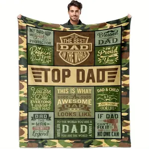 Top Dad Camo Flannel Blanket, Best Dad Ever Camouflage Throw Blanket, Soft Cozy Father’s Day Gift Blanket, Inspirational Quotes Blanket for Dad/Husband