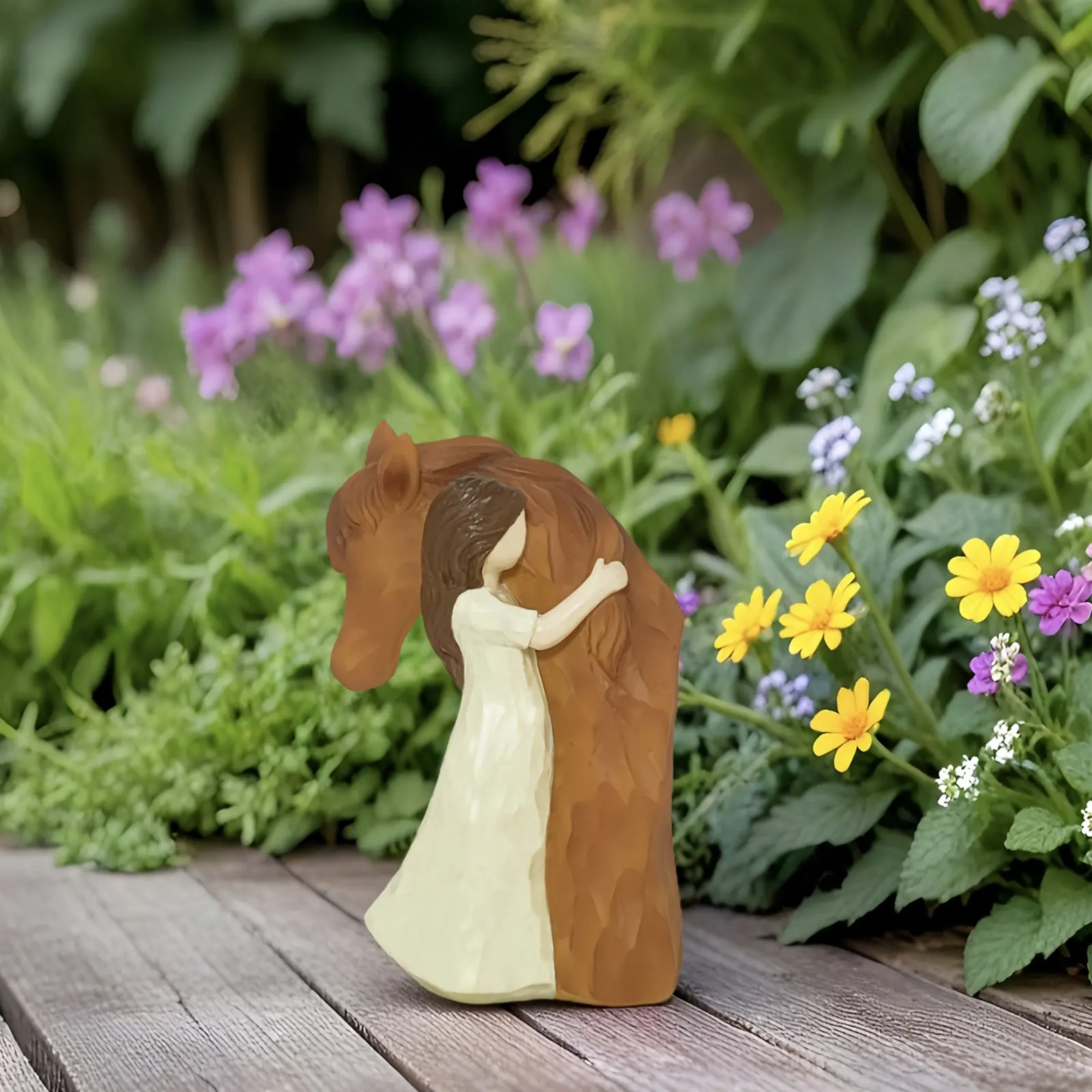 Girl Embraces Horse Figurine Bedroom Table Centerpiece Horse Gifts for Girls Short Girl
