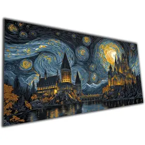 Starry Night Fantasy Landscape Diamond Art Kits for Adults,Large Size Van Gogh Inspired 5D Diamond Painting Kit, Magic Castle Full Round Drill Diamond Art Painting, DIY Gem Painting,Crafts kit For Home Decor 15.7x31.5inch