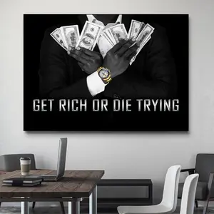 Get Rich Or Die Trying Wall Art Motivational Quote Office Decor Millionaire Poster Inspirational  Money Dollars Print Hustle Wall Art