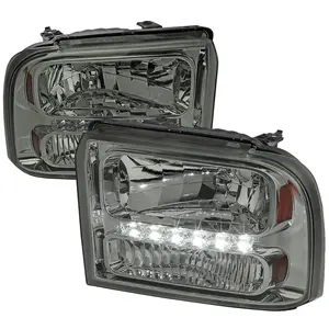 2005-2007 Ford F-250/F-350/F-450/F-550/Excursion Crystal Headlights w/ SMD LED Light Strip (Chrome Housing/Smoked Lens)