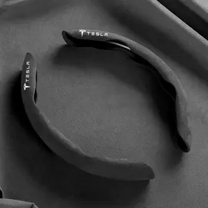 2pcs Universal Non-Slip Suede Leather Car Steering Cover, Anti Slip Steer Wheel Booster Cover for Tesla Model 3 Model S X Y Roadster Steering Wheel Covers