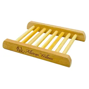 Bamboo Self Draining Soap Dish Eco Friendly Plastic Free Shower Accessory for Bathroom