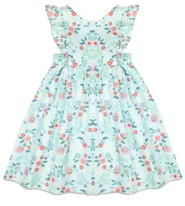 L.W. Clothing Company Floral Girls Dress with Ruffle Detailing, 100% Cotton, Short Sleeve, Tie Back Bow, Knee Length, Suitable for 18 Months-7 Years