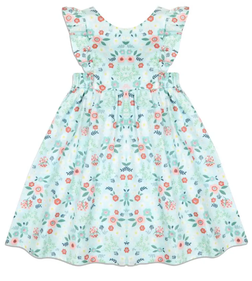L.W. Clothing Company Floral Girls Dress with Ruffle Detailing, 100% Cotton, Short Sleeve, Tie Back Bow, Knee Length, Suitable for 18 Months-7 Years
