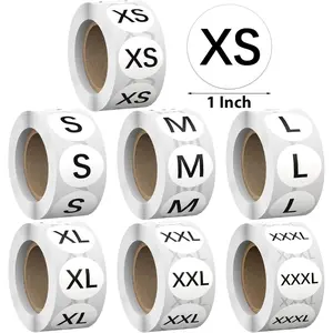 3500 count 1 Inch Size Stickers for Clothing XS-XXXL, Self Adhesive Clothing Shirt Size Stickers Rolls, Round Black Apparel Size Labels Stickers for T-Shirts Trousers Skirt Retail &