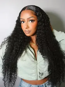 Deep Wave Half Wig Protein Fiber, Glueless Wear and Go Curly Wig for Women, 3 In 1 Drawstring Seamless Flip Over Wigs, Beginner Friendly Synthetic Half Wig 26 Inch, Glueless Hair Wigs, Synthetic Material Wigs