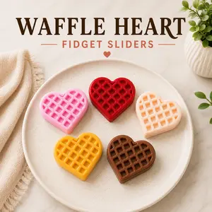 Waffle Heart 3D Printed Fidget Slider, PLA Plastic Fidget Toy for 12+ Years, Quiet Desk Sensory Tool, ASMR Stress Relief Gift, Pick Your Flavor 3D Printed Stuff for Hand Relaxation calm anxiety