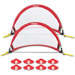 Poray Soccer Goal for Kid Easy-up Set of Two Portable Soccer Net 210D Oxford with 8 Field Marker Cones Extra Stakes Fun for Backyard and Soccer Training