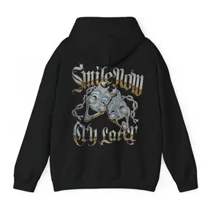 Smile Now Cry Later Backside Print Hoodie, Mexico Clothing For Fan, Chicano Art, Men & Women Long Sleeve Winter Hoodie