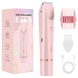 Electric Trimmer for Women, Electric Shaver and Razor Rechargeable 2-in-1 Body , Dual Heads for Painless Trimming of Pubic Hair, Face, Underarms and Legs, IPX7 Waterproof. Christmas Gift New Year Gift