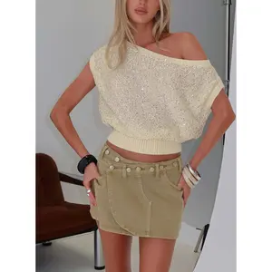 Katlynne Button Detail Mini Skirt Washed Beige