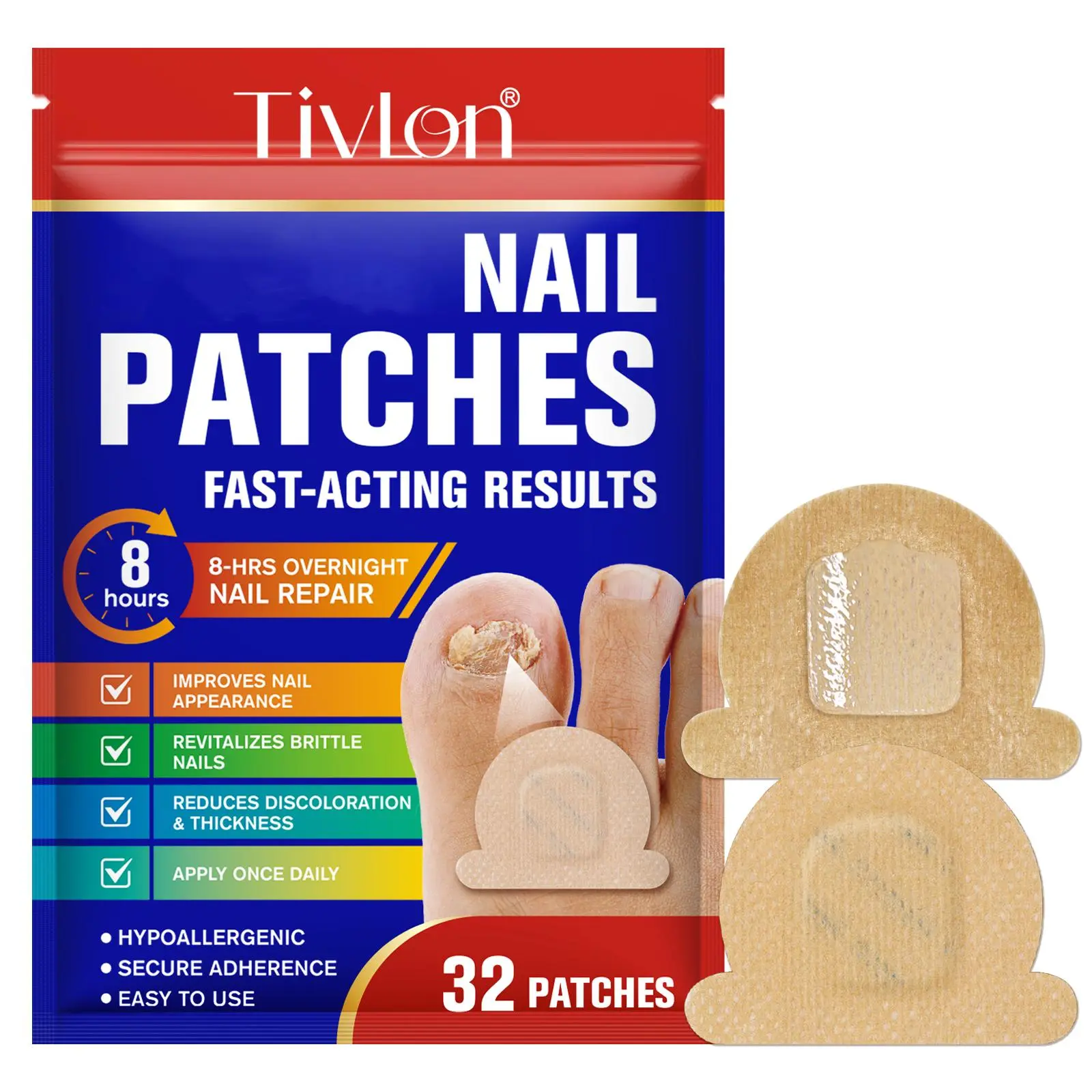 Tivlon Nail Repair Patch 32pcs, Nail Care, Reduces Color Change & Thickening, Repairs Fragile Nails, Improves Nail Appearance, Restores Vitality