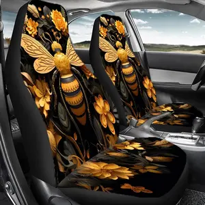 Bee & Floral Pattern Car Seat Cover, Durable Polyester Car Seat Protector, Universal Car Interior Accessories for Front & Rear Seats