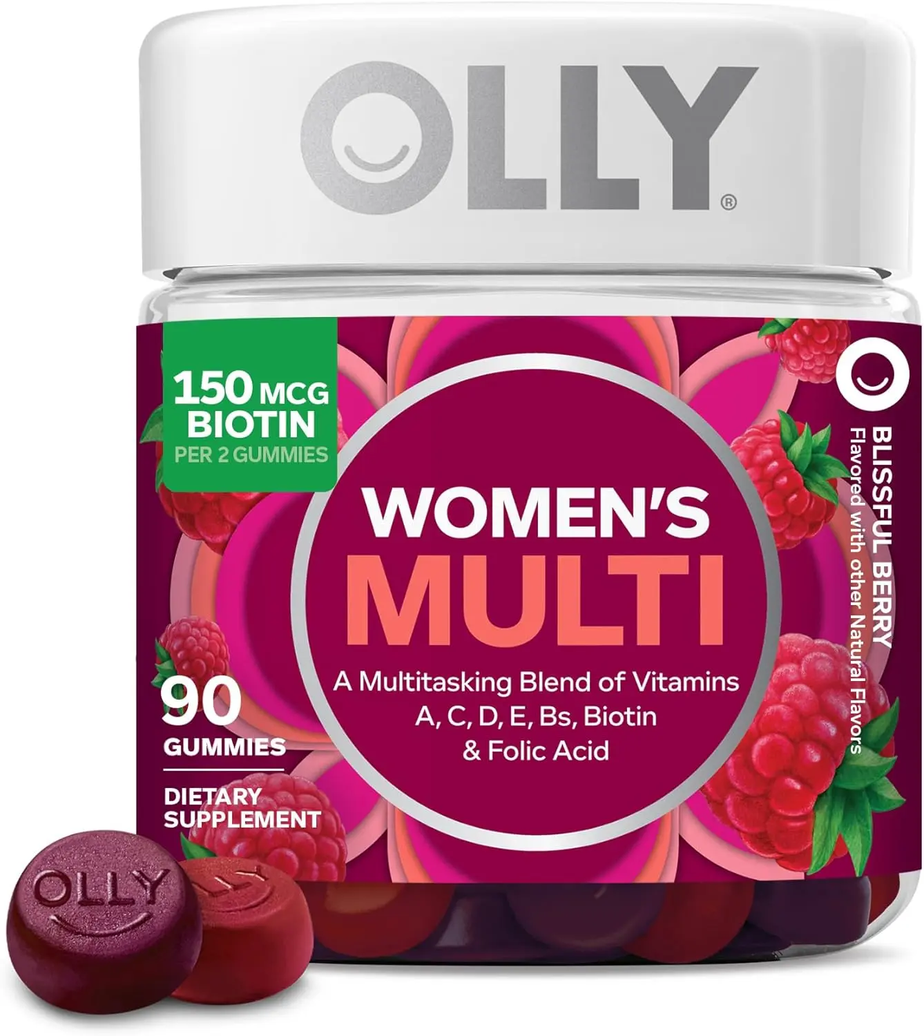 OLLY Women's Multivitamin Gummy, Women's Overall Wellness,* Vitamins A, C, D, E, Biotin, Folic Acid, Adult Chewable Supplement, Berry Flavored, 45 Day Supply - 90 Count