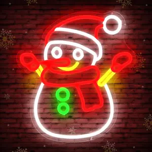 ROSNEK Dimmable Christmas Snowman LED Neon Sign - Wall-Mounted, USB-Powered LED Corner Lamp for Bedroom, Cafe, Christmas Gift
