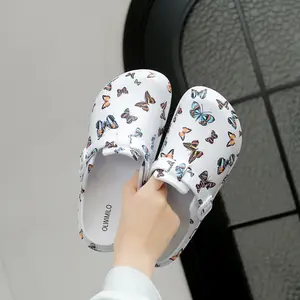 Women's Butterfly Print Clogs with 3cm Hidden Platform, Waterproof Non-Slip Slip On Shoes for Beach, Garden, Work & Casual Summer Footwear