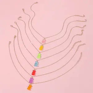 European and American color bear pendant children's necklace fashion simple girl's personality necklace 7 piece set