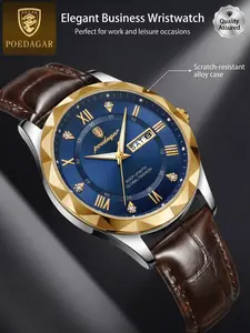 Men's Luxury Quartz Analog Wristwatch, 30m Waterproof, Roman Numerals, Diamond Dial, Independent Calendar, Stainless Steel, Business Style, Gift for Men, Business Fashion Watches