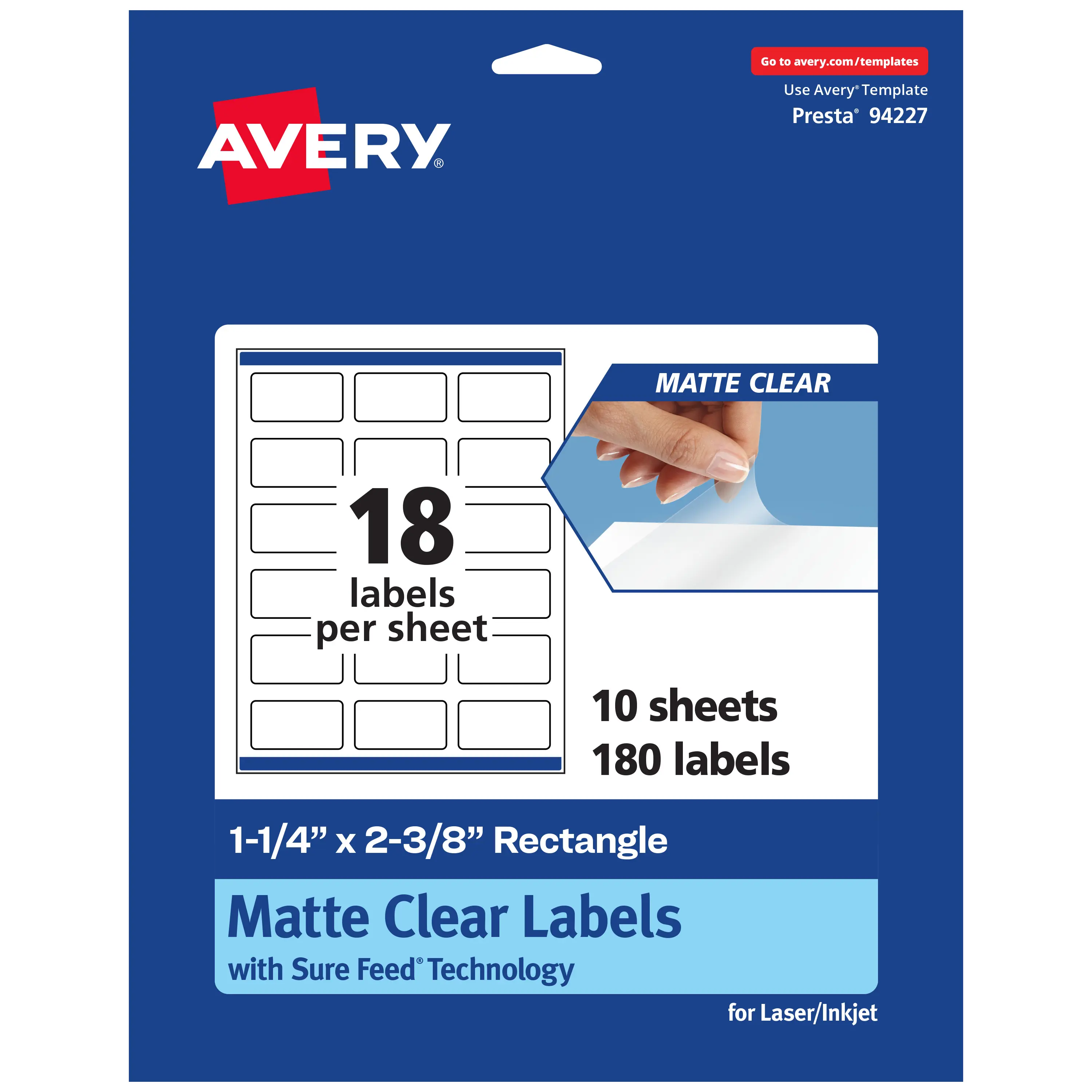 Avery Matte Clear Labels,  1-1/4" x 2-3/8" Rectangle