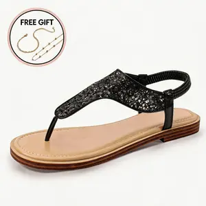 Women's Flat Sandals Elastic Strappy Thong Ankle Strap Summer Dress Beach Gladiator Sandals with Slingback